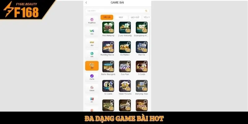 Đa dạng game bài hot