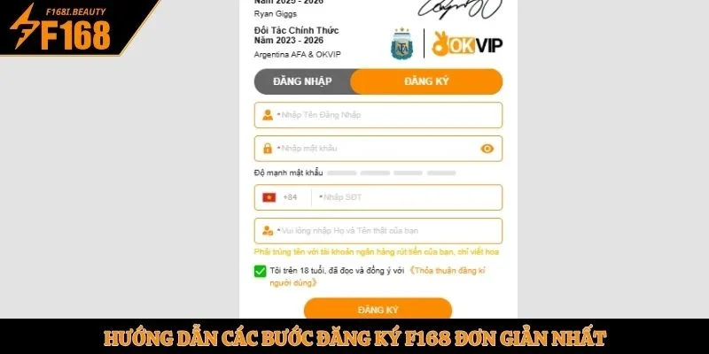 Hướng dẫn các bước đăng ký F168 đơn giản nhất