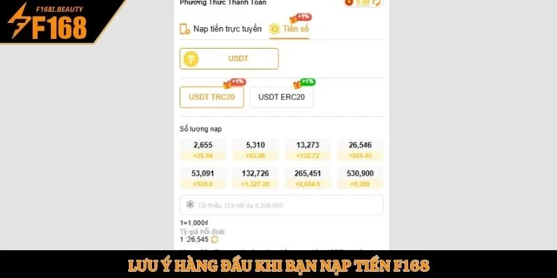 Lưu ý hàng đầu khi bạn nạp tiền F168